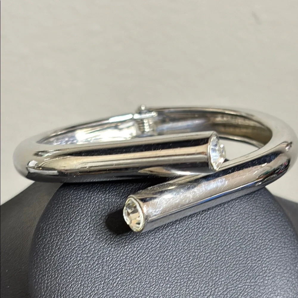 Unique Milan Crystal Silver Tone Hinged Bracelet